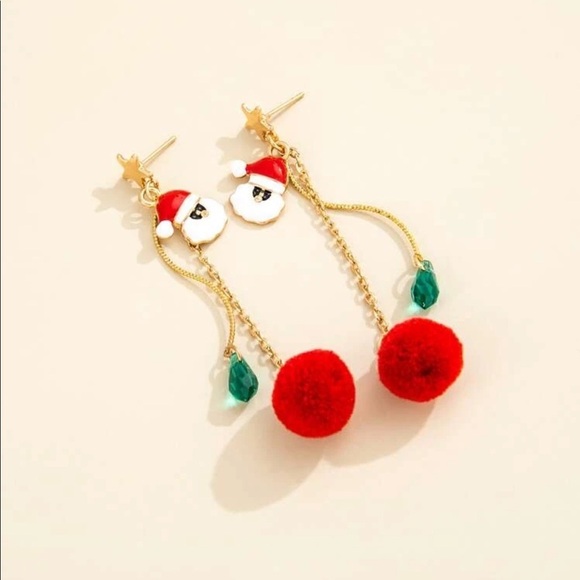 Christmas Santa Claus Holiday Gold Dangle Earrings - Picture 2 of 4